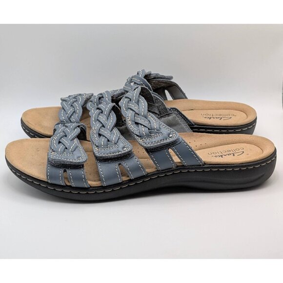 Clarks Laurieann Women's Size 11 M Sandals Blue Leather Straps Adjustable Slides - Picture 4 of 7